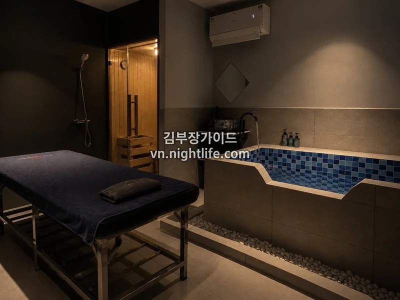 호치민 강남스파 건식 사우나와 욕조가 함께 있는 룸